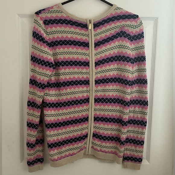TALBOTS purple/cream/pink/green patterned zipper sweater - Picture 1 of 3